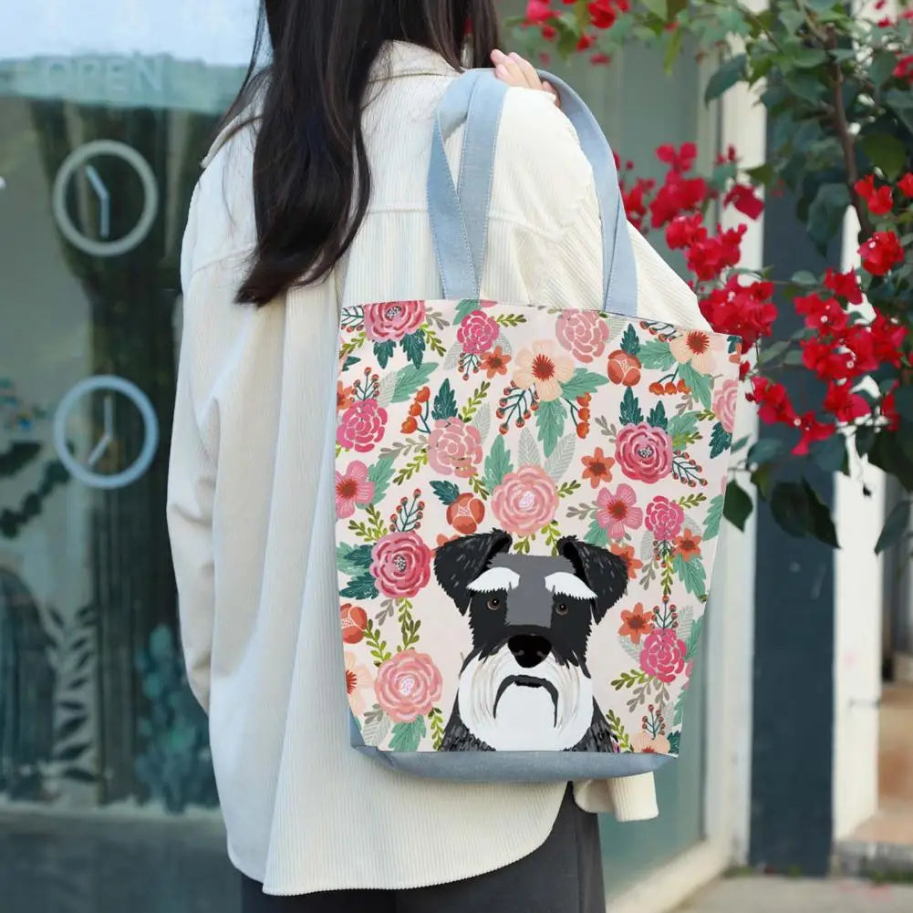 Puppy Print Shoulder Bag Smooth Zipper Tote Bag