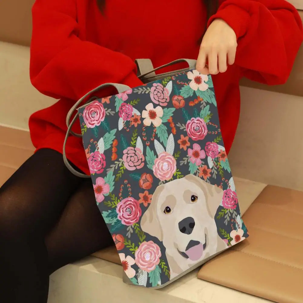 Puppy Print Shoulder Bag Smooth Zipper Tote Bag