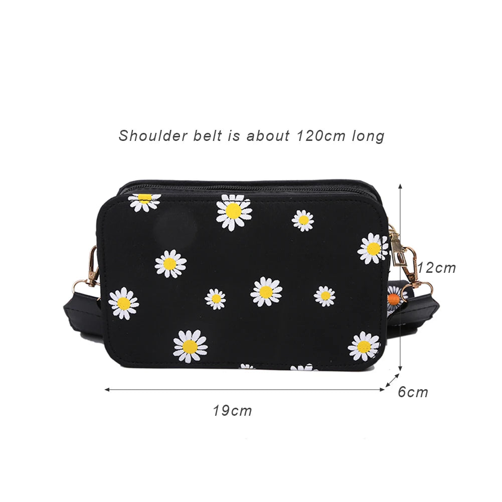 Daisy Pattern Shoulder Bag Handbags Small Square Messenger Tote Bags for Women