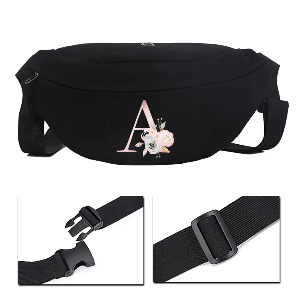 Pink Flower Name Printing Pattern Cycling Bag