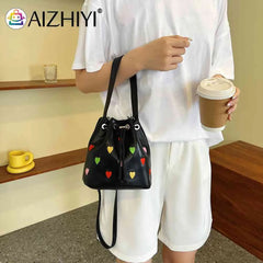 Leather Crossbody Bag Love Heart Embroidered Handbag
