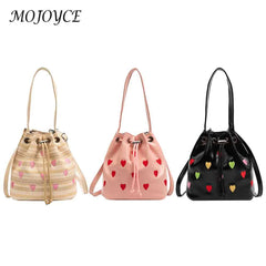 Love Heart Embroidered Crossbody Bag Small Tote Handbag