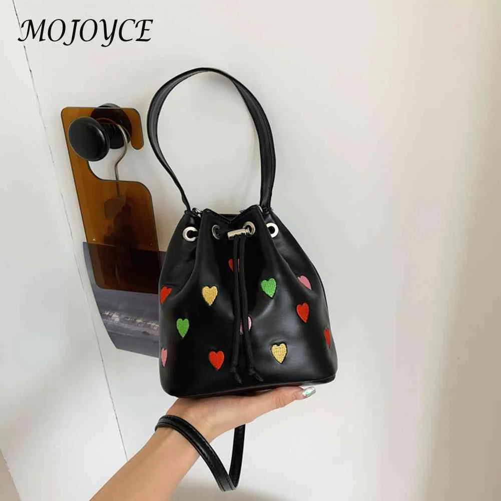 Love Heart Embroidered Crossbody Bag Small Tote Handbag