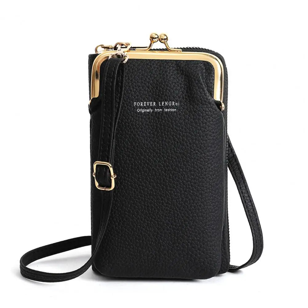 Lychee Texture Crossbody Phone Bag Faux Leather Messenger Bag