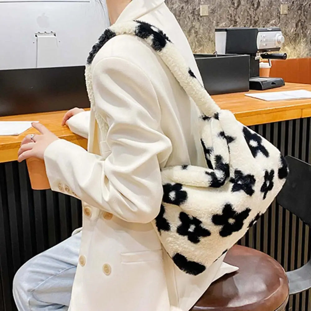 Plush Flower Pattern Shoulder Bag for Women