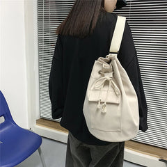 Canvas Drawstring Shoulder Bag Students Cross-body Retro Style