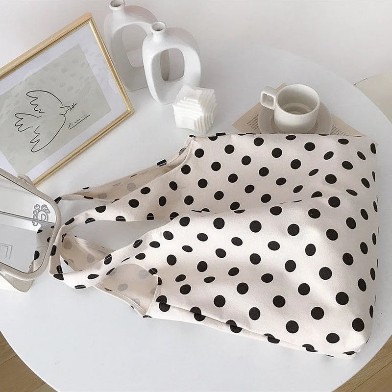 Shoulder Bag Women Dot Canvas Large Capacity Underarm Leisure High Street
