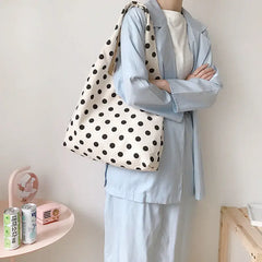 Shoulder Bag Women Dot Canvas Large Capacity Underarm Leisure High Street
