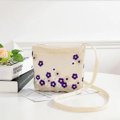 Flower Embroidery Mini Canvas Crossbody Bag Colorful Students Purses
