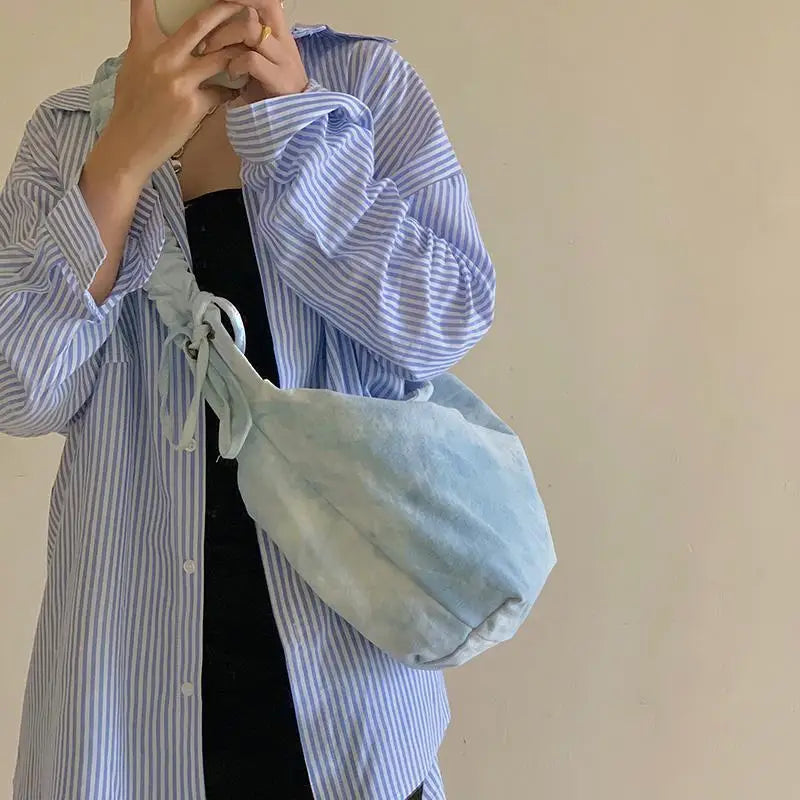Shoulder Bag Women Tie-dye Canvas Zipper Hobos Folds