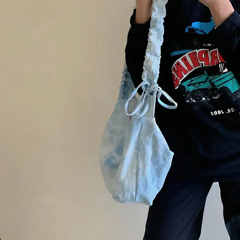 Shoulder Bag Women Tie-dye Canvas Zipper Hobos Folds