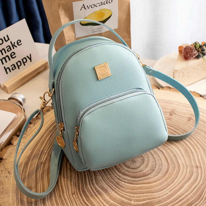 Women's Mini PU Leather Backpack Crossbody Bag Solid Girls School Backpack
