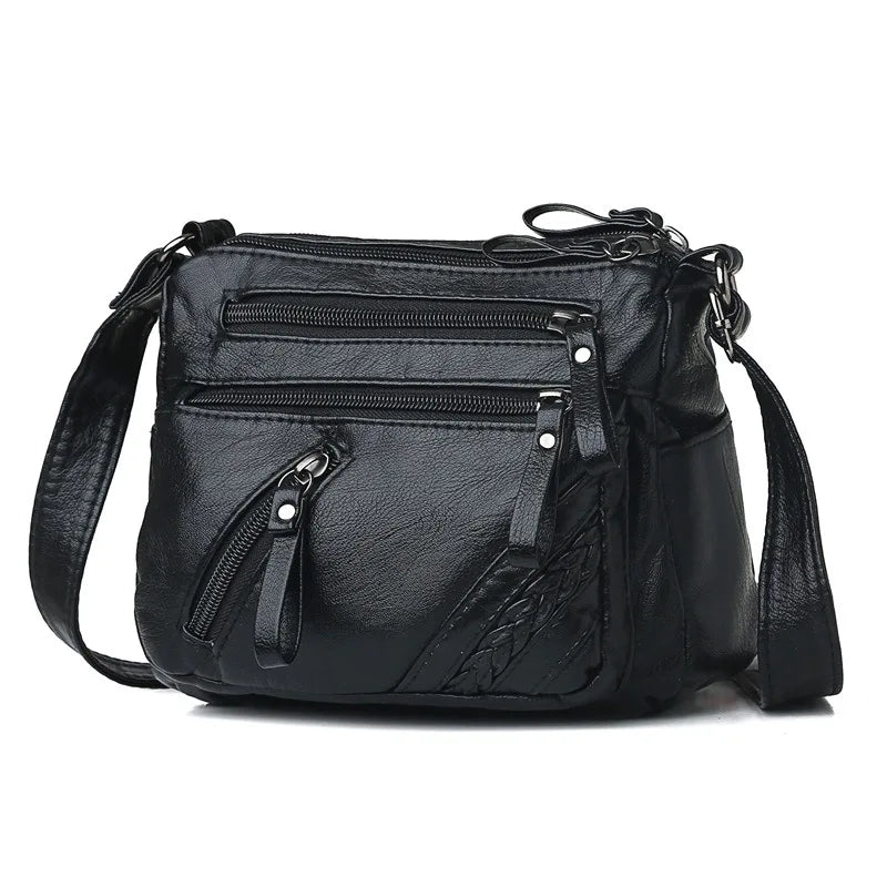 Soft Leather Shoulder Bag Multi-layer Messenger Small Square Bag