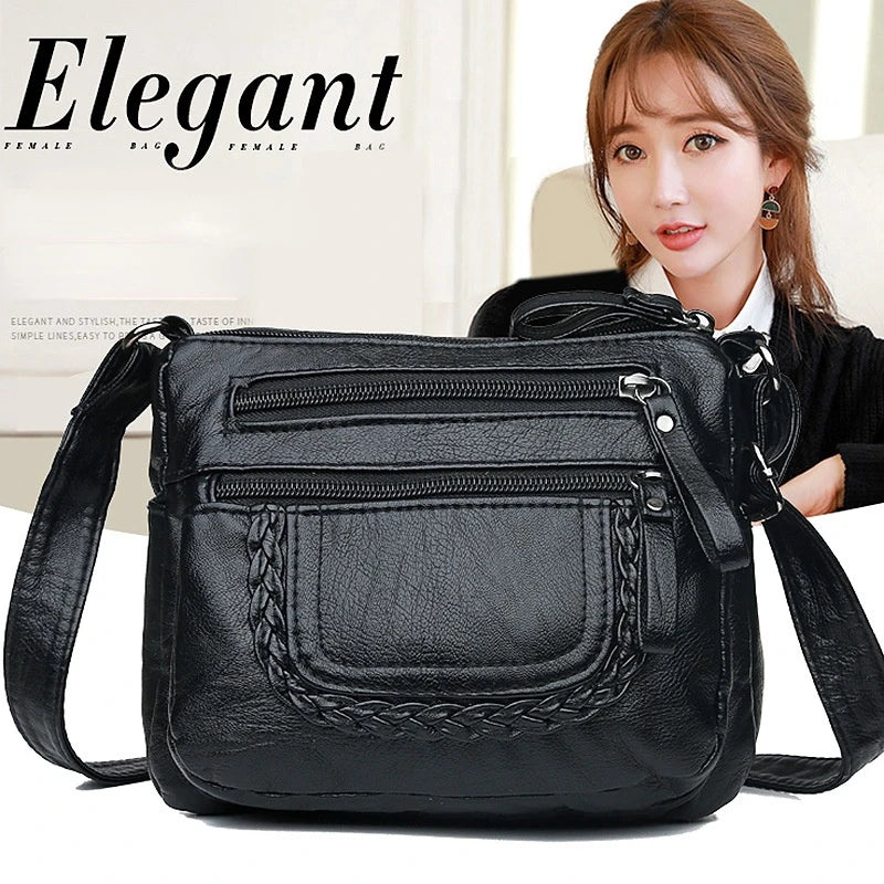 Soft Leather Shoulder Bag Multi-layer Messenger Small Square Bag
