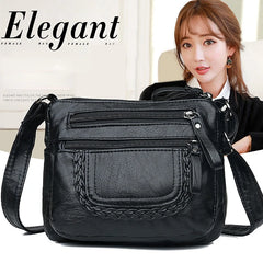 Soft Leather Shoulder Bag Multi-layer Messenger Small Square Bag