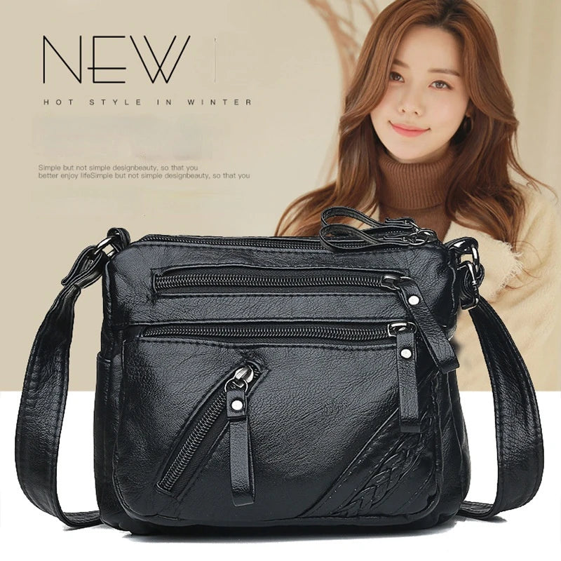 Soft Leather Shoulder Bag Multi-layer Messenger Small Square Bag