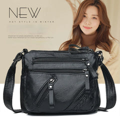 Soft Leather Shoulder Bag Multi-layer Messenger Small Square Bag