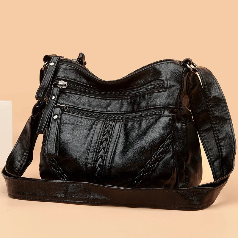 Soft Leather Shoulder Bag Multi-layer Messenger Small Square Bag