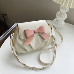 Retro Pleated Shoulder Bag with Bow for Women