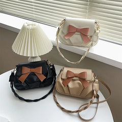 Bow Solid Small Bag Retro Pleated Diagonal Bag