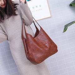 Large Capacity Women's Shoulder Bag Vintage PU Leather