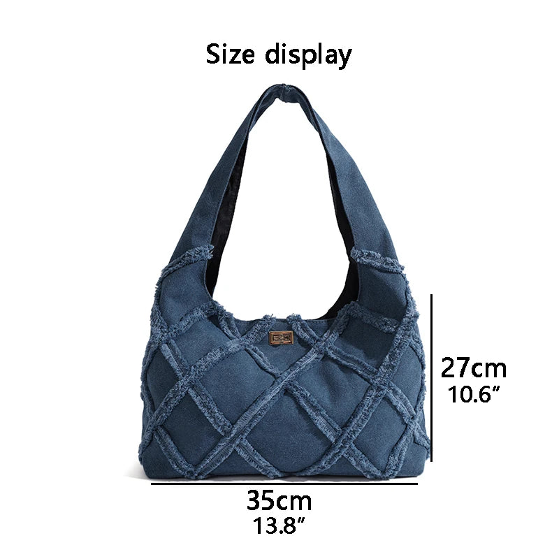Denim Shoulder Bag for Women Lattice Tote Bags