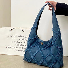 Denim Shoulder Bag for Women Lattice Tote Bags