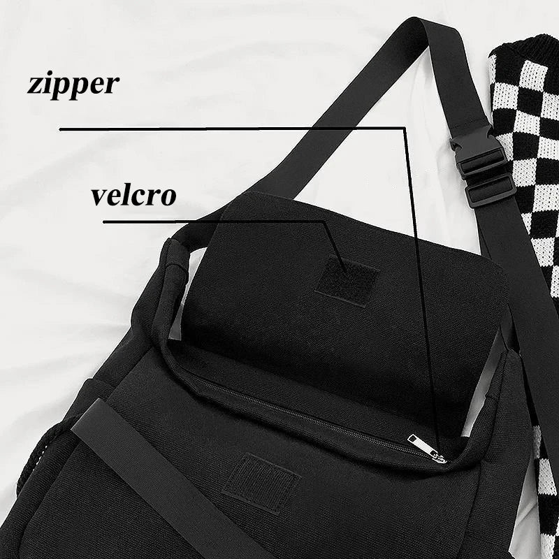 Canvas Soft Unisex Shoulder Bag Harajuku Students Street Vintage Cross-body