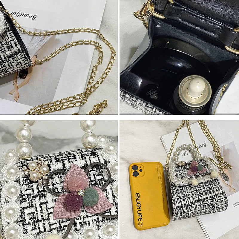 Sweet Vintage Shoulder Bag with Pearls Beading Handle