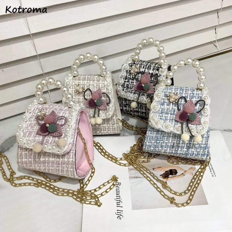 Sweet Vintage Shoulder Bag with Pearls Beading Handle