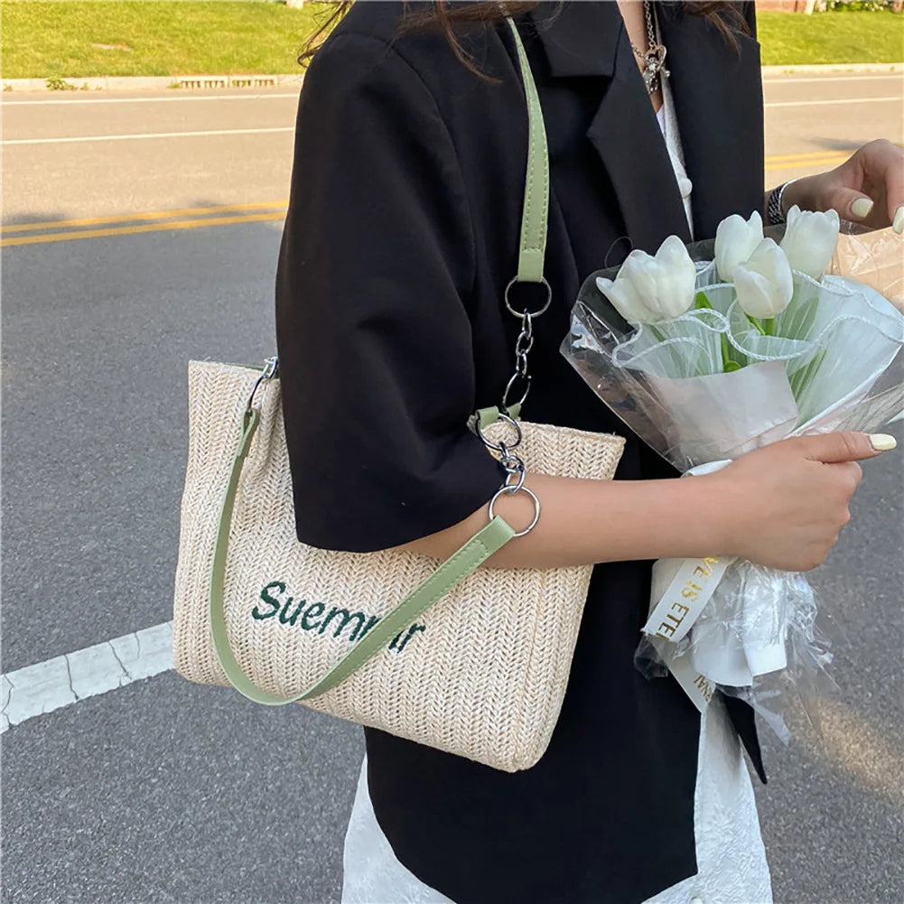 Summer Straw Shoulder Bag Women's Beach Shopping Tote