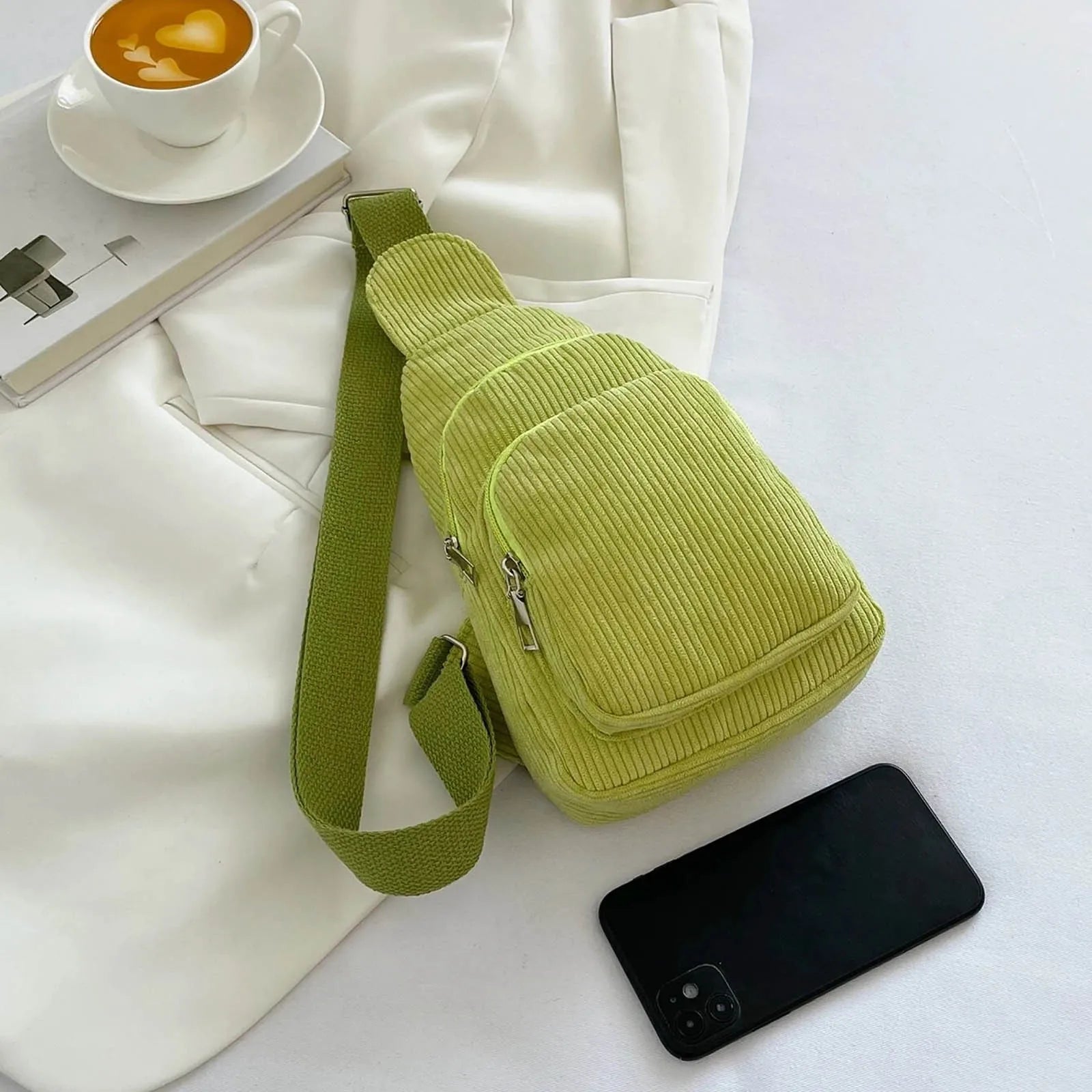 Corduroy Sling Shoulder Bag for Women Medium Size