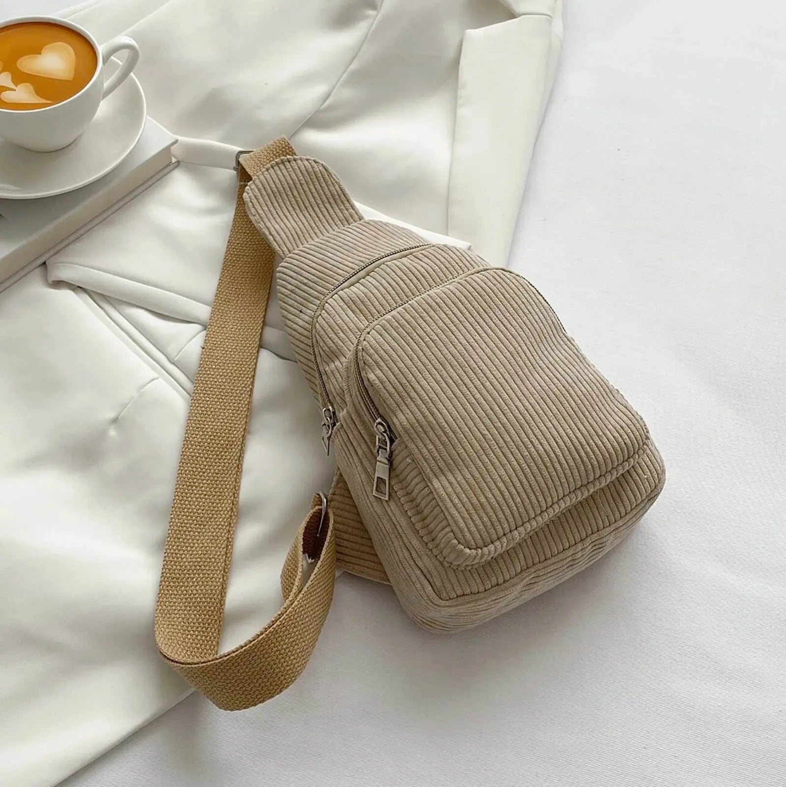 Corduroy Sling Shoulder Bag for Women Medium Size