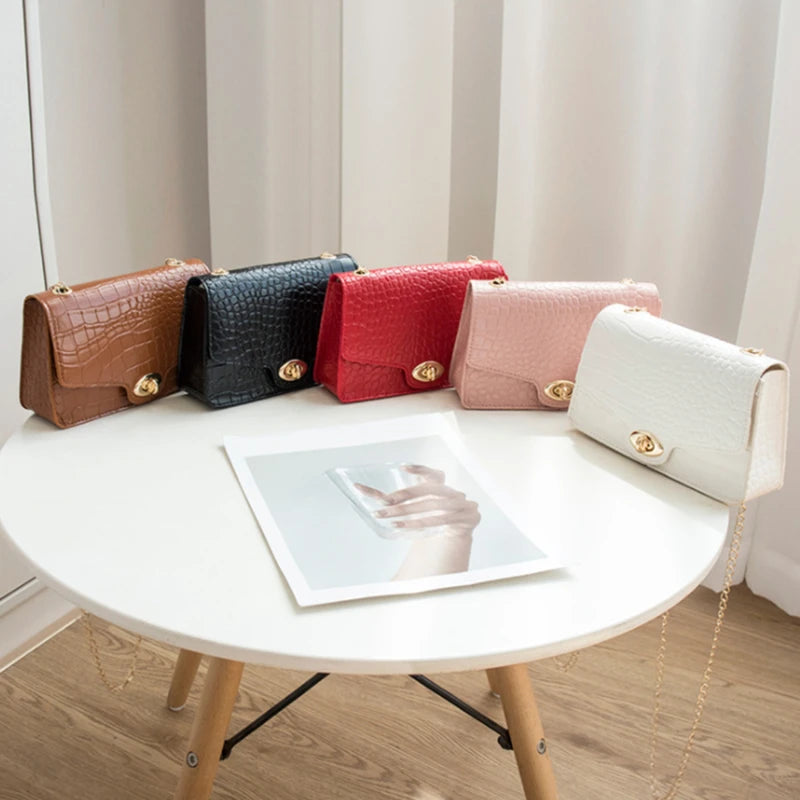 Women's Small Square Shoulder Bag Soft PU Leather Purse with Chain