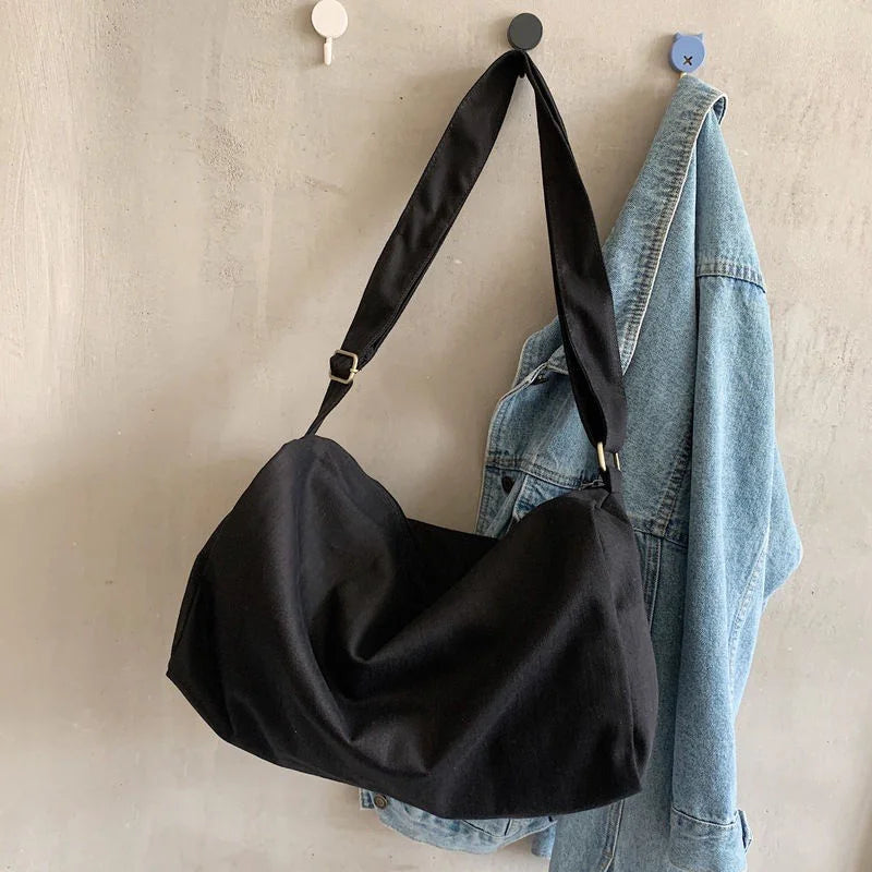 Canvas Shoulder Bag Women Casual Solid Messenger Bag