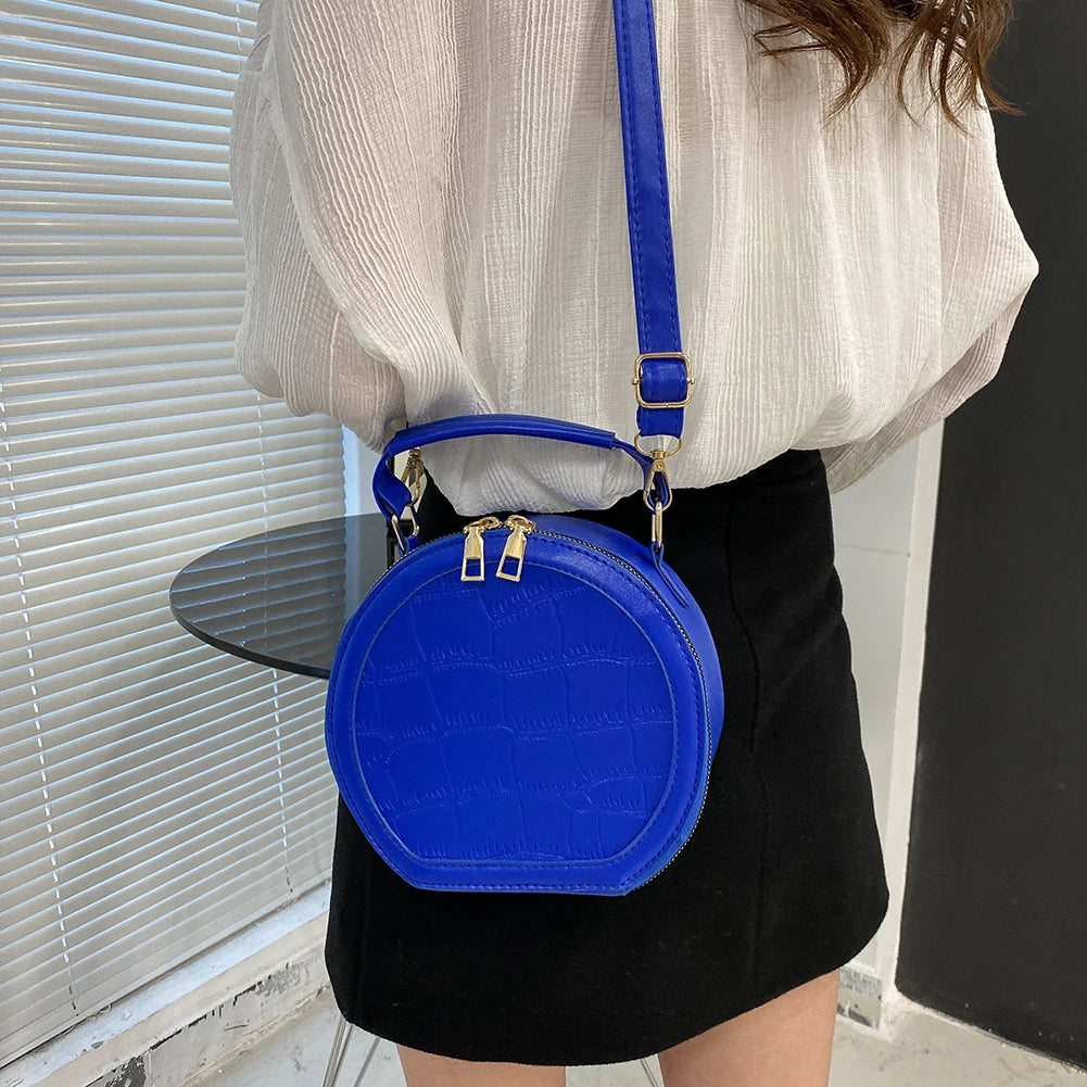 Mini Round Crossbody Bag for Women PU Leather