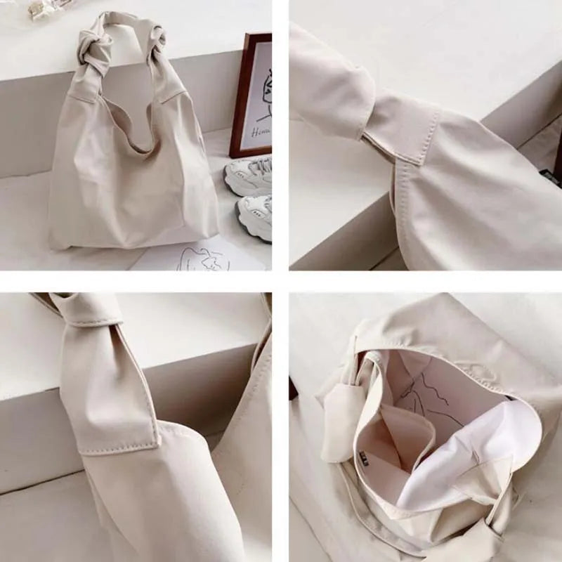Canvas Shoulder Bag Women Minimalist Large Capacity Student Book Satchel