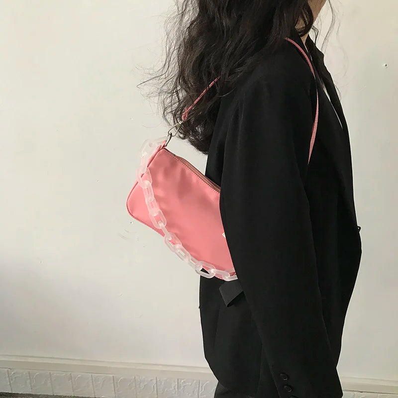 Solid Chain Shoulder Bag Zipper Female Handbag