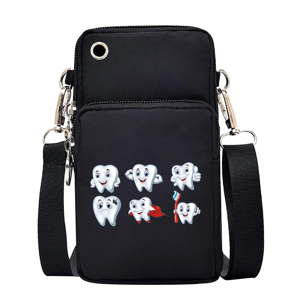 Tooth Print CrossBody Bag for Phones, Waterproof, Unisex