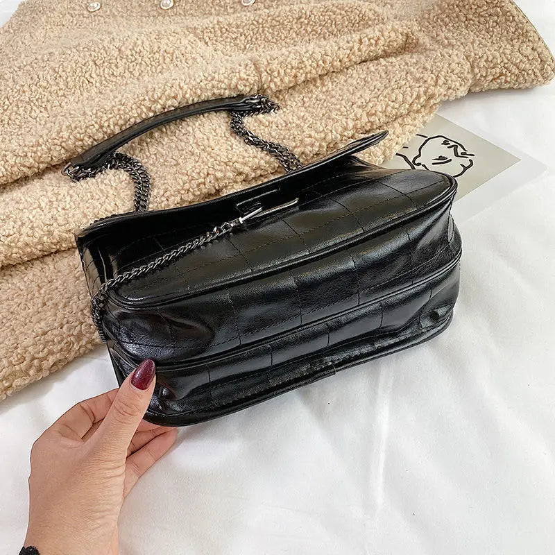 Women Plaid Crossbody Bag PU Leather Vintage Handbag