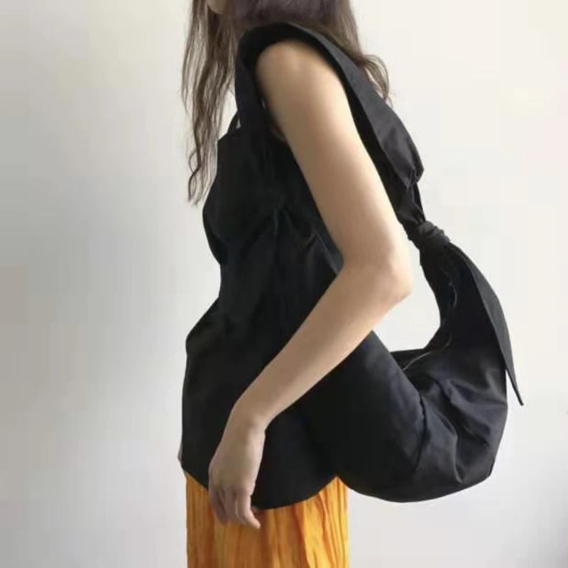 Canvas Shoulder Bag Women Cross-body Handbag Solid Color Large Capacity