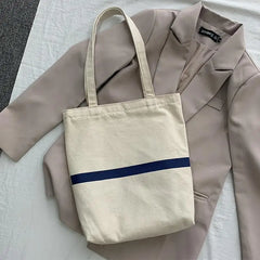 Canvas Striped Shoulder Bag Women Large Capacity Handbag