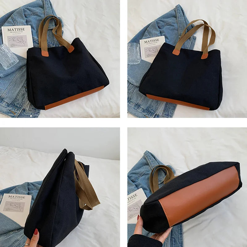 Shoulder Bags Women Casual Large Capacity Patchwork Canvas Ladies