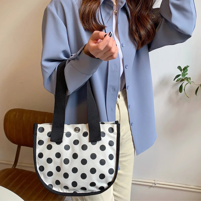 Shoulder Bags Women Dot Printed Large Capacity Canvas Sweet Handbags