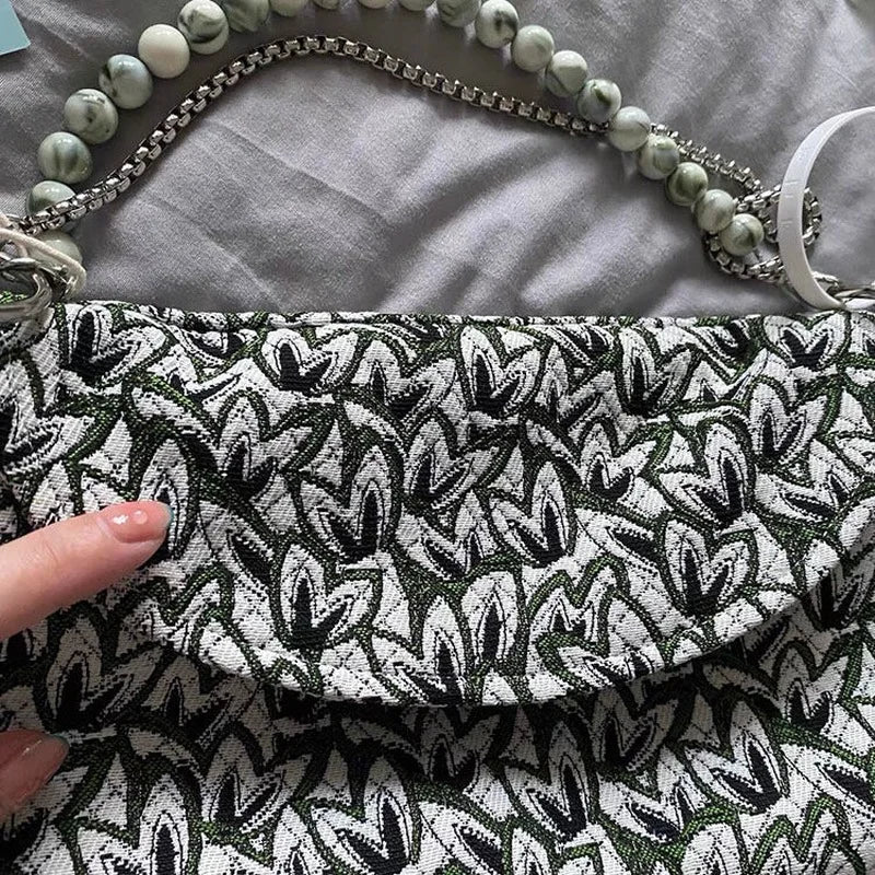 Shoulder Bag Women Maple Leaf Jacquard Beading Crossbody High Ladies
