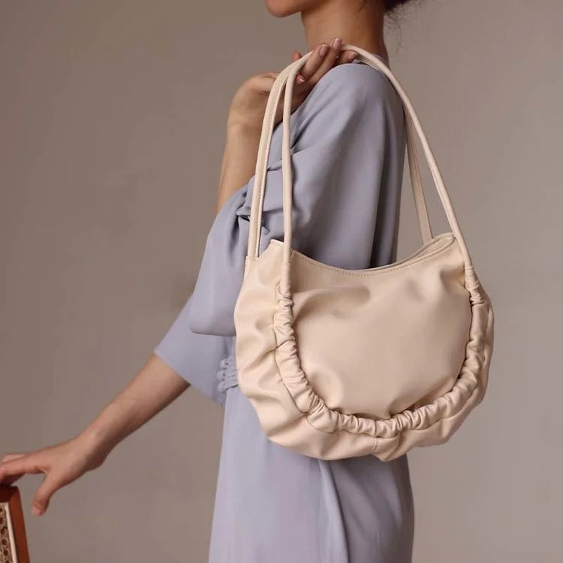 Shoulder Bags Women Office Ladies Pleated Tote Bag Large Capacity