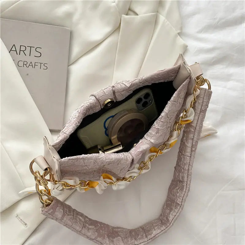 Shoulder Bags Women Floral Pattern Underarm Pleated Hasp Ladies