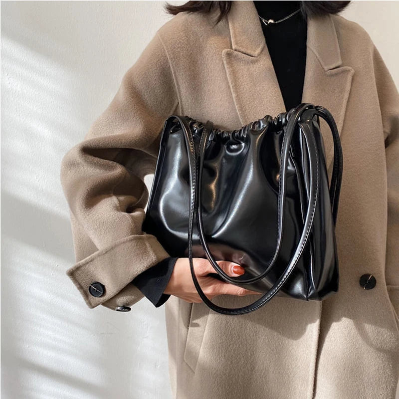 Shoulder Bags Women Folds Large-capacity Casual Totes Solid Handbags