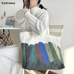Harajuku Canvas Shoulder Bag Large Capacity Casual Tote Retro Style Handbag