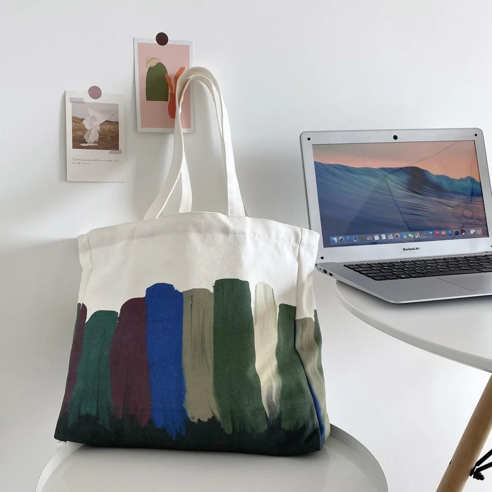 Harajuku Canvas Shoulder Bag Large Capacity Casual Tote Retro Style Handbag